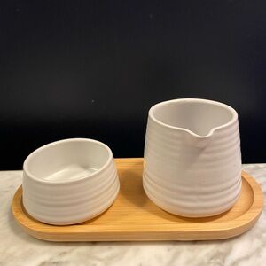 Nespresso Stoneware Cream and Sugar Set with Bamboo Tray